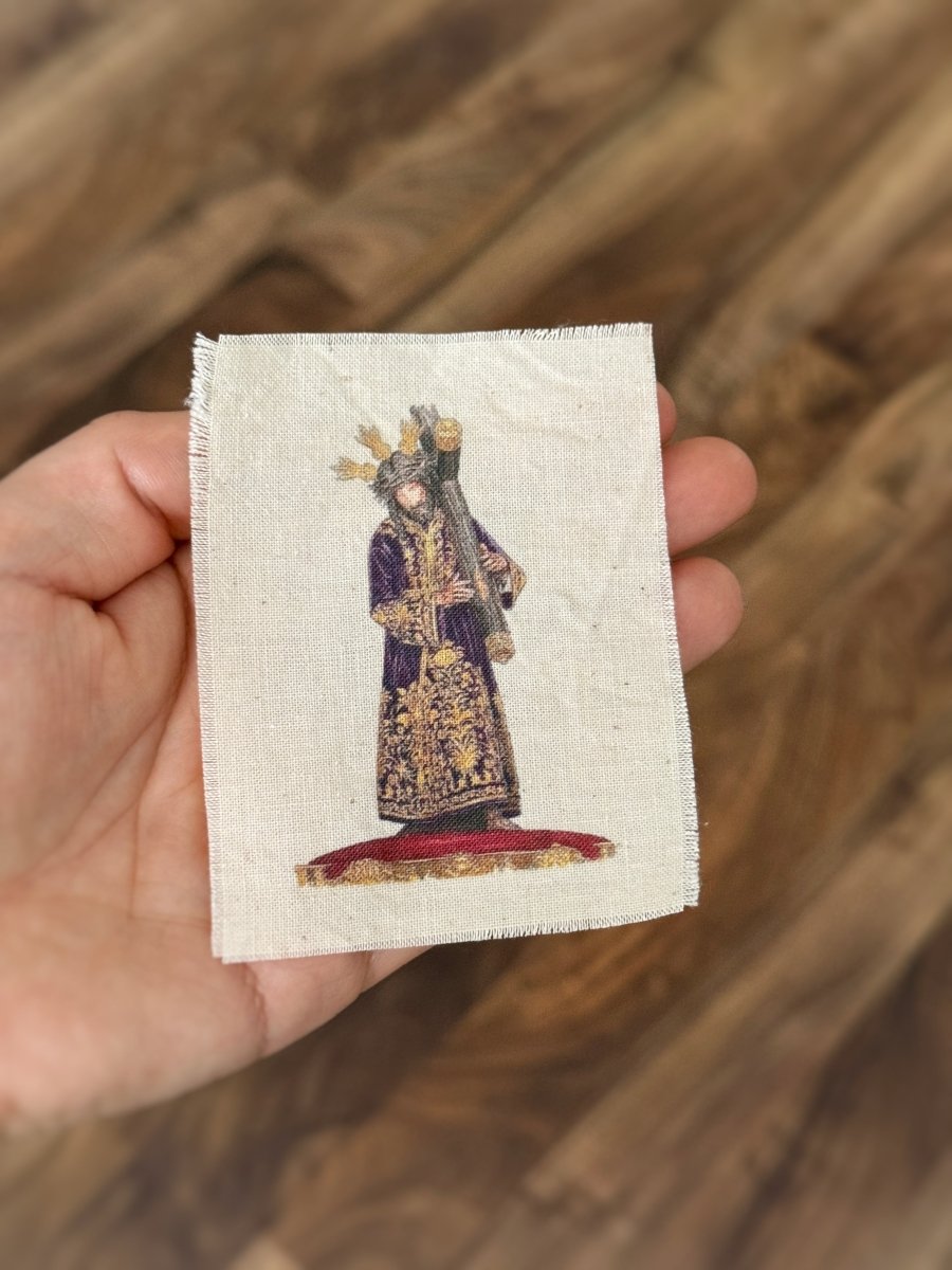 Foto en tela de algodón formato estampita personalizada de Jesús del Gran Poder de Sevilla